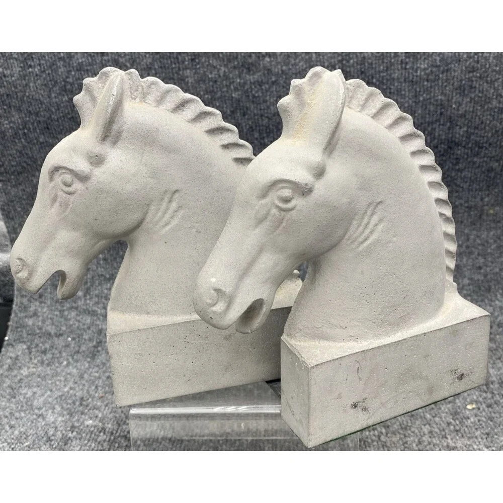 Solid Cast Aluminum Horse Head Bookends Chess Knight Equestrian Vintage 7